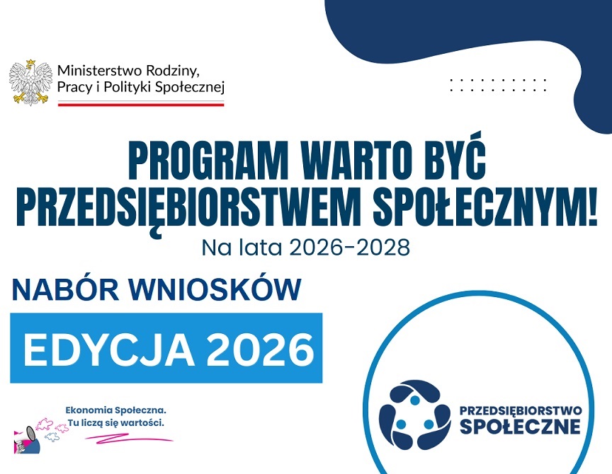 graficzny napis- warto być przedsiębiorstwem społęcznym. Nabór wniosków