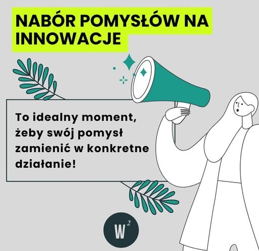grafika-postać kobiety z mikrofonem-tubą i napis -nabór
